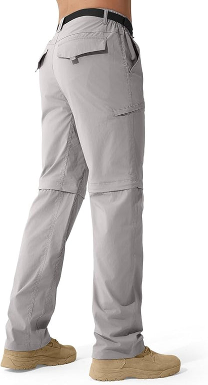 FREE SOLDIER Men's Outdoor Convertible Hiking Pants with Belt Lightweight Quick Dry Tactical Cargo Pants Nylon Spandex