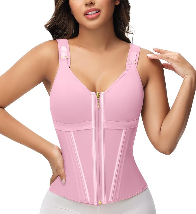 SHAPSHE Waist Trainer Corset for Women Tummy Control Sport Workout Body Shaper Vest for Women Postpartum Gym Zipper and Hooks