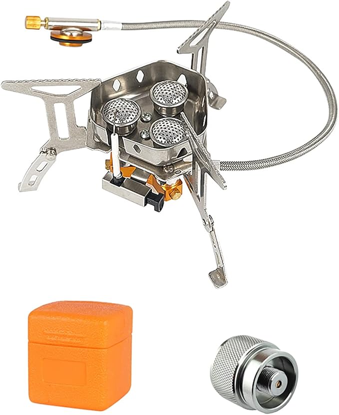 Windproof Portable Backpacking Stove Burner,Piezo Ignition,Stove Adapter,Safe pipeline,High-power,Lightweight,Propane Butane Stove for Camping Hiking Picnic Outdoor-5800W-Plastic Storage Box