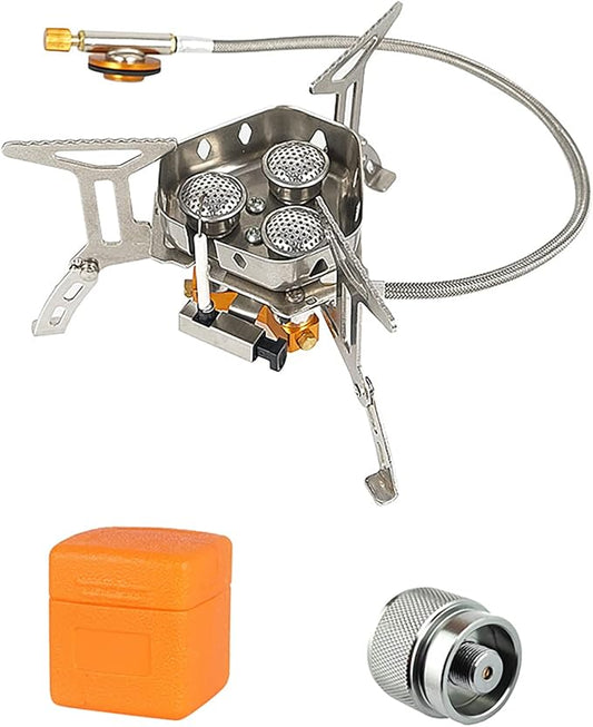 Windproof Portable Backpacking Stove Burner,Piezo Ignition,Stove Adapter,Safe pipeline,High-power,Lightweight,Propane Butane Stove for Camping Hiking Picnic Outdoor-5800W-Plastic Storage Box