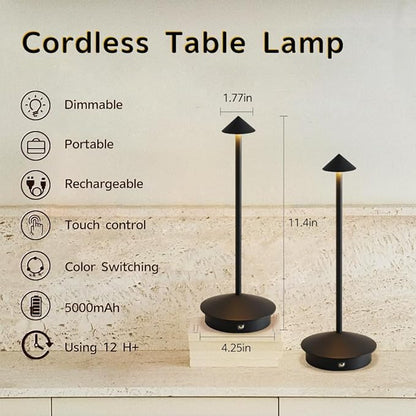 EJQ 2 Pack LED Rechargeable Cordless Table Lamps,Portable Outdoor 5000mAh Battery Operated Table Light Touch Control 3 Color Dimmable for Patio/Cofee/Restaurant/Camping/Dining/Bedroom-Black