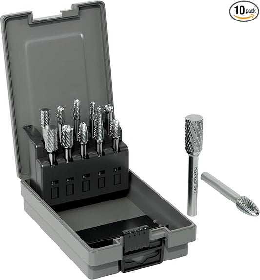 Professional 10 Pcs Tungsten Carbide Rotary Burr Bits Set, Double Cut Carbide Burr with 1/4" Shank for Metal, Wood & Steel – Durable Die Grinder Accessory for Deburring, Engraving & Polishing