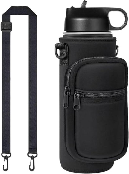 Insulated Water Bottle Holder Sling Bag with Phone Pocket, Adjustable Crossbody Strap for Walking, Hiking, Camping, Fishing