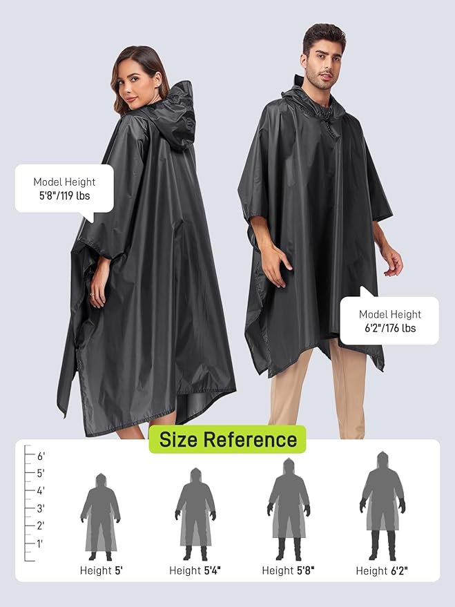 SaphiRose Hooded Rain Poncho Waterproof Raincoat Jacket for Men Women Adults