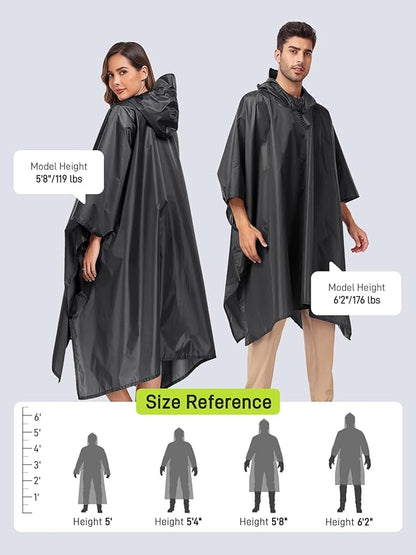 SaphiRose Hooded Rain Poncho Waterproof Raincoat Jacket for Men Women Adults