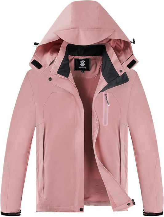 Womens Waterproof Rain jacket Lightweight Active Outdoor Raincoat with Removable Hood