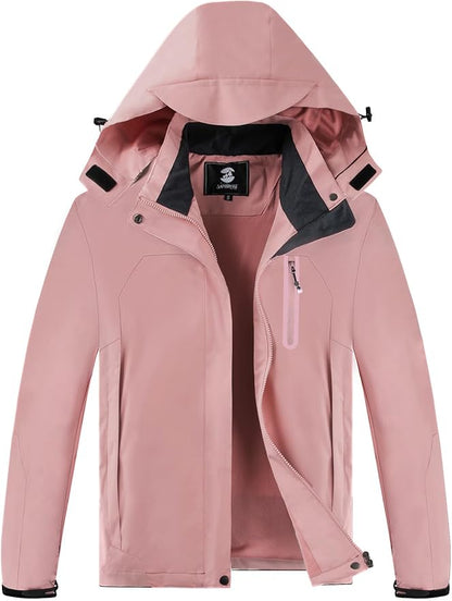 Womens Waterproof Rain jacket Lightweight Active Outdoor Raincoat with Removable Hood