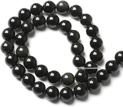 12MM 32PCS Natural Stone Black Obsidian Gemstone Loose Beads for Jewelry Making DIY Bracelet 1 Strand