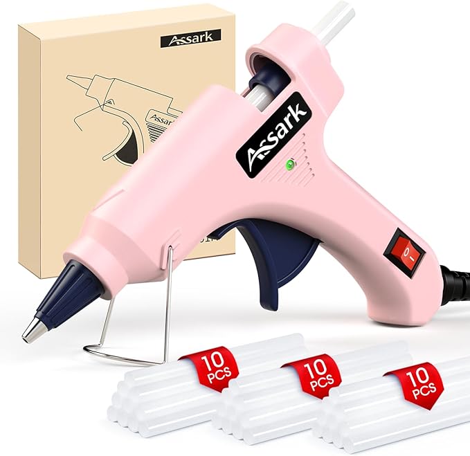Hot Glue Gun Kit with 30 Glue Sticks(130mm x 7mm), Fast Preheating Hot Melt, High Temp for School Crafts DIY Arts and Quick Home Repairs, 20W Pink