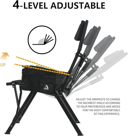 Reclining Camping Chair, Heavy Duty Folding Chairs with 4-Stage Adjustable High Back for Adults, Compact Foldable Outdoor Patio Reclining Chair with Storage Bag (Black, 2 Pack)