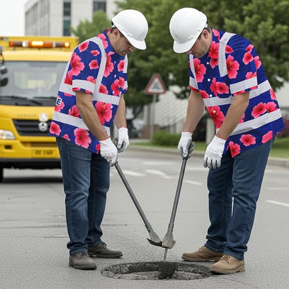High Visibility Hawaiian Shirt for Men Tropical Shirts Custom Name Floral Outfit Reflective Safety Workwear