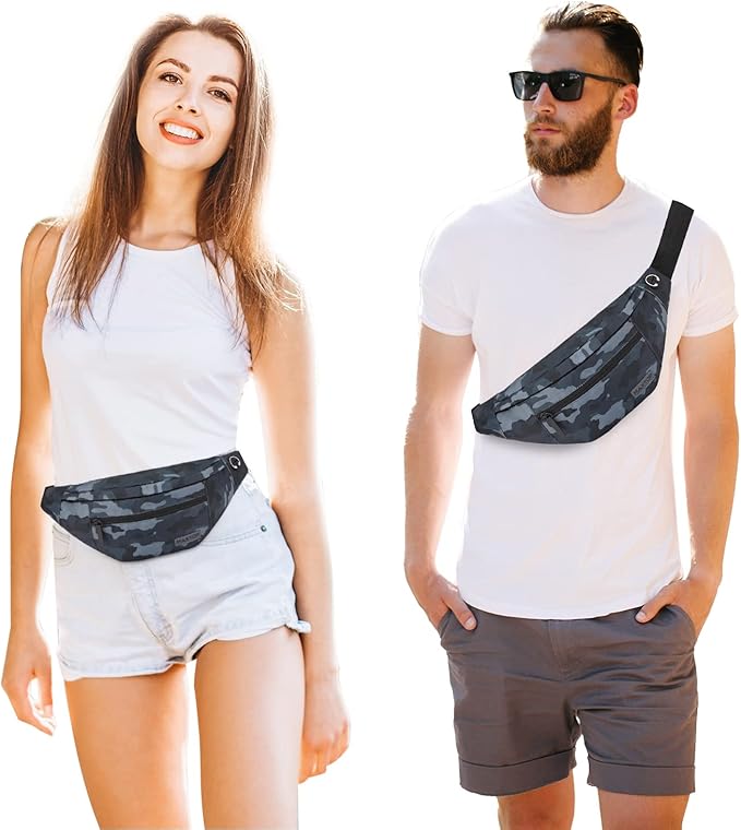 MAXTOP Large Crossbody Fanny Pack with 4-Zipper Pockets,Gifts for Enjoy Sports Festival Workout Traveling Running Casual Hands-Free Wallets Waist Pack Phone Bag Carrying All Phones