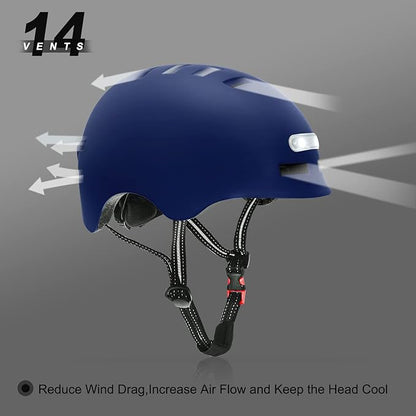 Bike Helmets for Adults - Front and Rear LED Lights Adjustable Bicycle Helmet for Adults Men Women Scooter Helmet for Commuting, Road Biking, Skating, Scooter