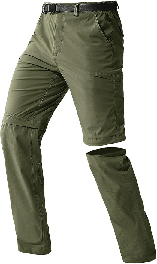 FREE SOLDIER Men's Outdoor Convertible Hiking Pants with Belt Lightweight Quick Dry Tactical Cargo Pants Nylon Spandex