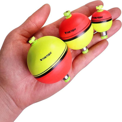 THKFISH Fishing Bobbers 5PCS EVA Foam Round Floats Red/Green Snap-On Spring Fishing Buoy Accessories for Freshwater Saltwater