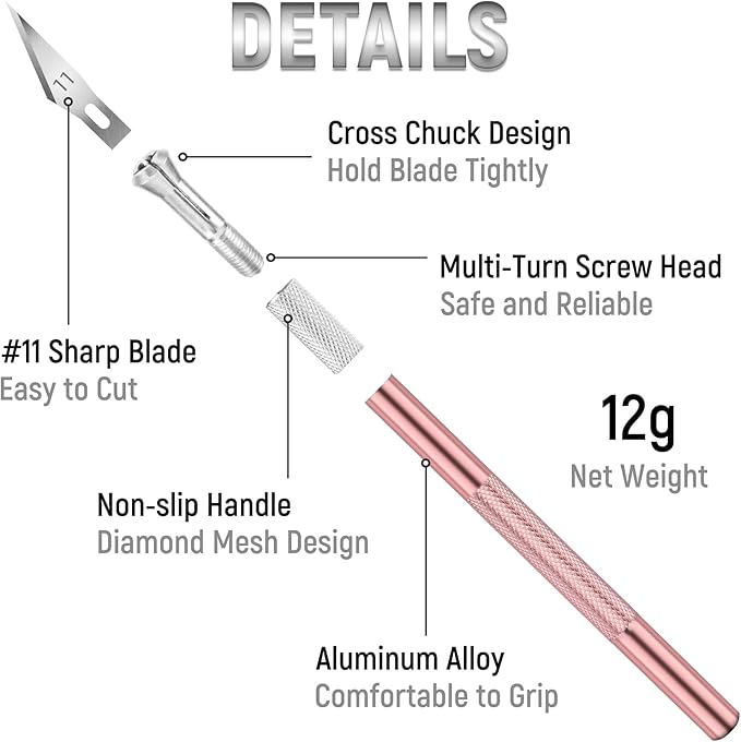 10 Pack Exacto Knife Set – Precision Craft Knife, Hobby Knife, and Art Knife Kit for Cutting, Carving, Engraving, Scrapbooking, and DIY (Pink)