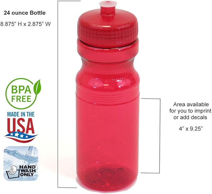Rolling Sands 24 Ounce BPA-Free Plastic Water Bottles, Set of 10, Made in USA