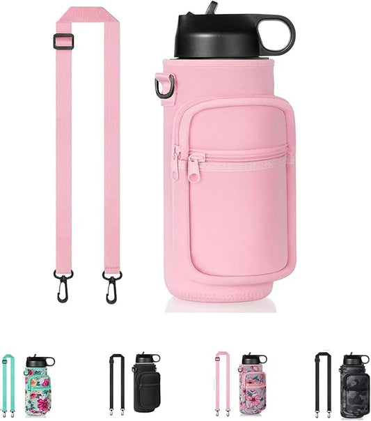 Insulated Water Bottle Holder Sling Bag with Phone Pocket, Adjustable Crossbody Strap for Walking, Hiking, Camping, Fishing