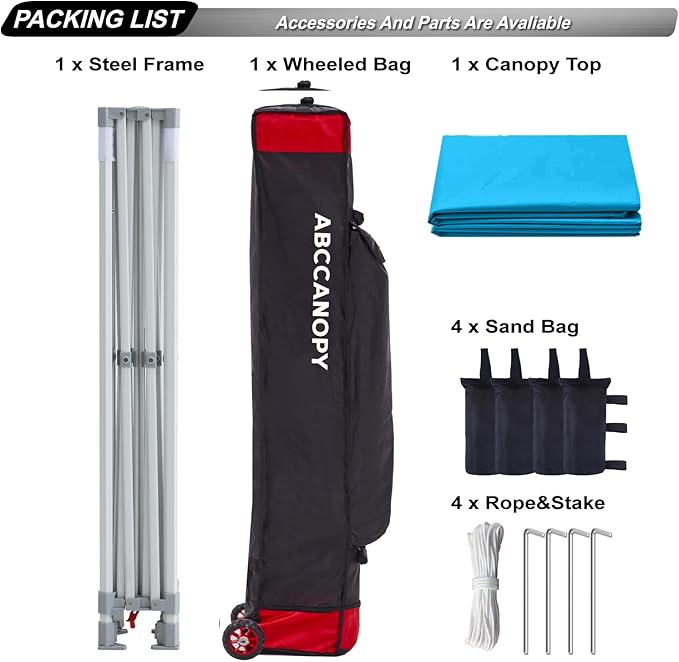 Premium Pop Up Canopy Tent 10x10 Commercial Instant Shelter, Bonus Wheeled Carry Bag and 4 Sand Bags, Sky Blue