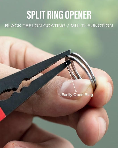 7.8" Saltwater Fishing Pliers with Needle Nose Jaws - Aluminum Grip, Tungsten Cutters | Fishing Tackle Gifts, Fishing Multitool, Red/White