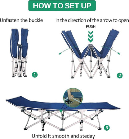 Camping Cot Cots for Sleeping with Mattress Cots for Camping for Adults with Camfortable Pad Heavy Duty Camping Bed with Carry Bag Folding Cot for Hiking Home Office Nap and Vacation