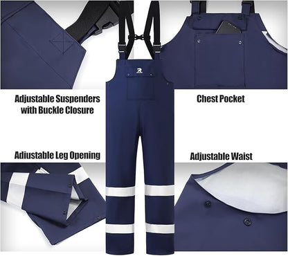 RainRider Rain Suits for Men Women Waterproof Reflective Rain Coat and Bib Pants for Safety Heavy Duty Rain Gear Fishing
