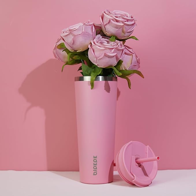 BJPKPK 34oz Tumbler With lid And Straw Stainless Steel Travel Coffee Mug Insulated Tumblers Cups,Light Pink