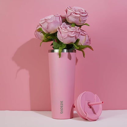 BJPKPK 34oz Tumbler With lid And Straw Stainless Steel Travel Coffee Mug Insulated Tumblers Cups,Light Pink