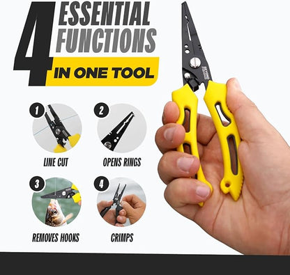 Beyond Fishing QuickRig Fishing Pliers – Multifunction Stainless Steel Split Ring Pliers for Fishing with Line Cutter & Crimper – Corrosion Resistant & Spring Loaded Design