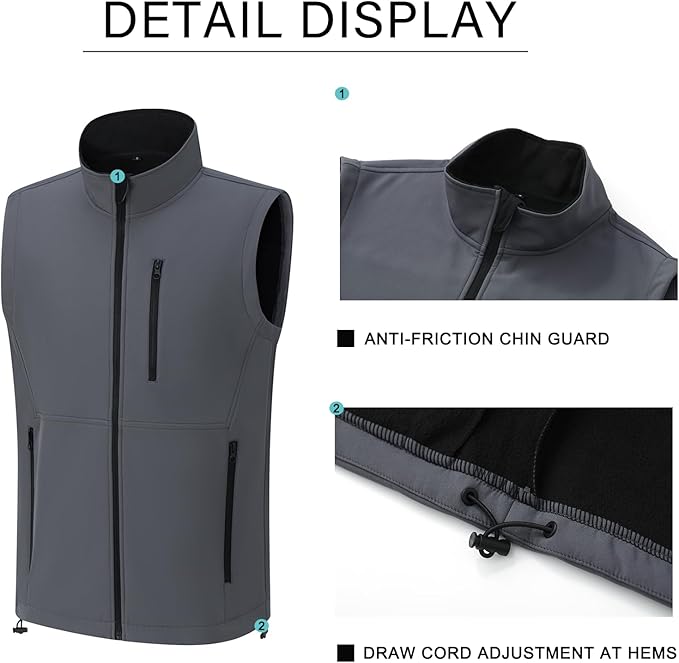 Men's Lightweight Softshell Vest Outerwear Windproof Sleeveless Jacket for Golf Running Hiking