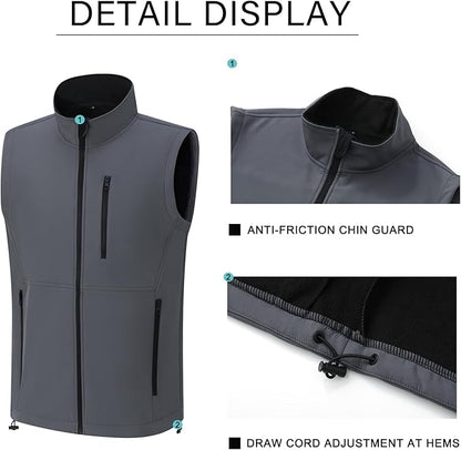 Men's Lightweight Softshell Vest Outerwear Windproof Sleeveless Jacket for Golf Running Hiking
