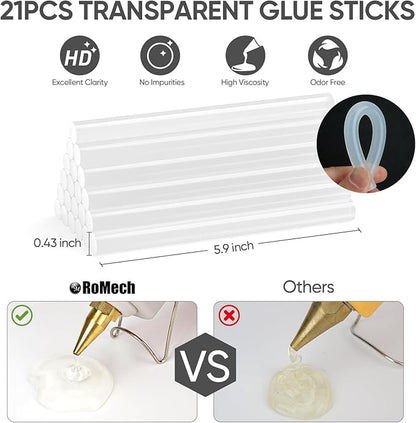 ROMECH Full Size Hot Glue Gun with 60/100W Dual Power and 21 Hot Glue Sticks (7/16"), Fast Preheating Heavy Duty Industrial Gluegun with Storage Case for Crafting, DIY and Repairs (White)