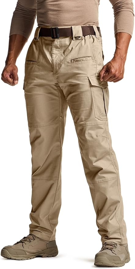 CQR Men's Flex Stretch Tactical Pants, Water Resistant Ripstop Cargo Pants, Lightweight EDC Outdoor Work Hiking Pants