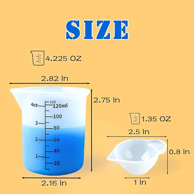 Silicone Measuring Cups 4.4oz/125ml Accurate Scale & 1.4oz/40ml Mini Mixing Bowls Dispenser 5Pcs Epoxy Mixing Cup Resin Pouring Cups DIY Resin Art Craft Supplies Resin Accessories