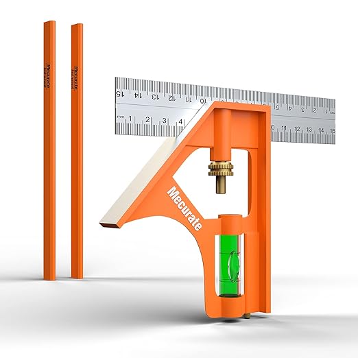 Mecurate 6“ Combination Square, 6 Inch 150mm Stainless Steel Combo Square for Accurate and Adjustable Woodworking Measurement with 2pcs Carpentery Pencils