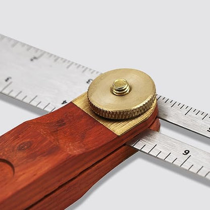 Adjustable T-Bevel Sliding Angle Ruler with Wooden Knob Stainless Steel Multi-Angle Measurement Tool Millimeter Scales for Woodworking Carpentry and Precision Crafting