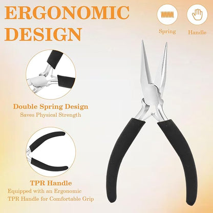 6 Pack Jewelry Pliers Set, Mini Pliers Set, Jewelry Making Include Flat, Jewelry Tools, Needle, Round, Bending Linesman, Applicable to Handicrafts, Earring Making, Repairing Electronic