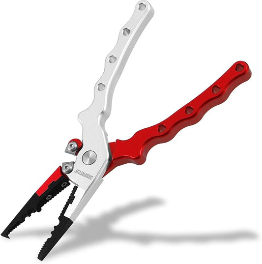 Compact 6.8" Fishing Pliers - Fish Gripper Tool, Corrosion-Resistant Saltwater Fishing Gear | Fishing Gifts for Men, Red/White