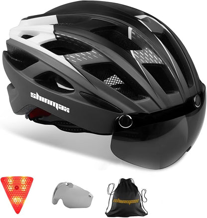 Shinmax Bike Helmet, CPSC/CPC Bike Helmet for Adult Men Women with Magnetic Goggles&Led Back Light Cycling Helmet Adjustable SM-T69