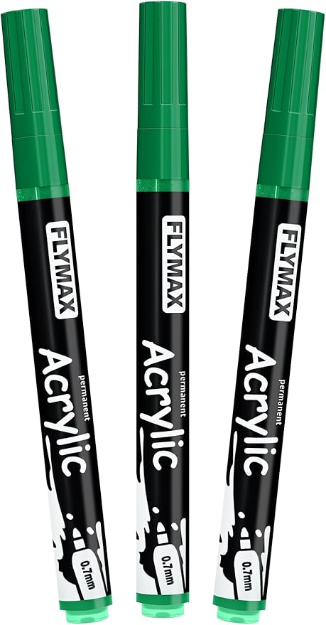 Green Marker Paint Pens - Permanent Marker Pens Green Acrylic Paint Water-Based 0.7mm Fine Tip Waterproof Quick-Drying (3 in 1Pack)