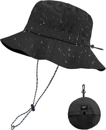 PFFY Quick Dry Waterproof Packable Bucket Hat for Women Men Outdoor Sun Hats with Detachable Chin Strap