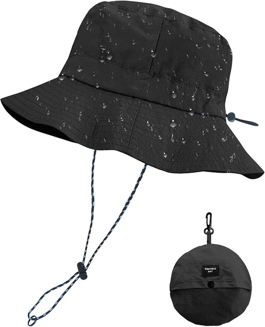 PFFY Quick Dry Waterproof Packable Bucket Hat for Women Men Outdoor Sun Hats with Detachable Chin Strap