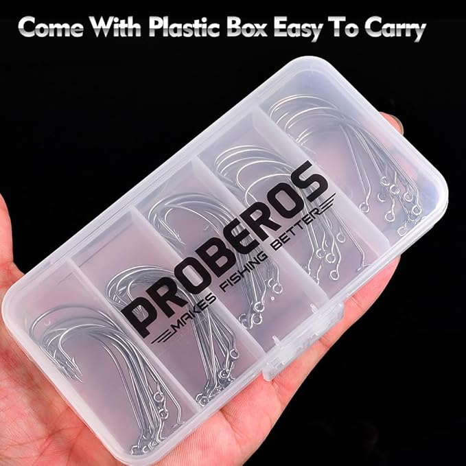 Fishing Hooks for Bass Fishing - 100pcs EWG Offset Worm Hook Texas Rig Hooks for Freshwater Saltwater Size 1/0 2/0 3/0 4/0 5/0 - Soft Lures Worms Plastics Bait Fishing Hook with Tackle Box