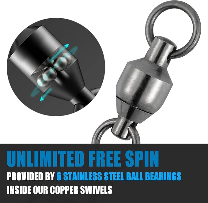 Dr.Fish Fishing Snap Swivels Ball Bearing Swivels Fishing Tackle Saltwater & Freshwater Coast-Lock Lure Snap Clips Terminal Tackle Line Leader Connector Accessories