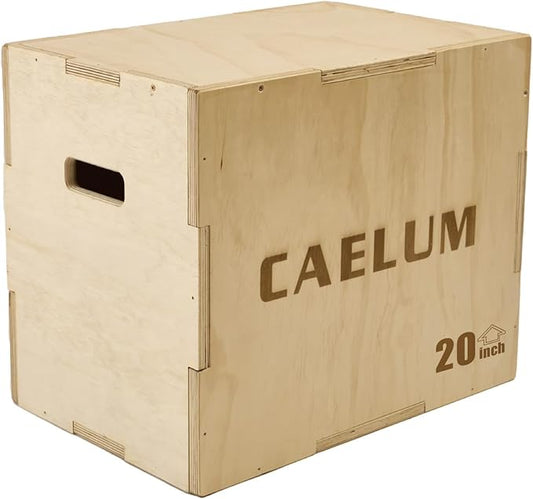 CAELUM 3-in-1 Wood Plyo Box - Non-Slip Plyometric Jump Box for Home & Gym, 400lbs Bearing Fitness Launch Box for Jumping Squats Step-ups Strength Training