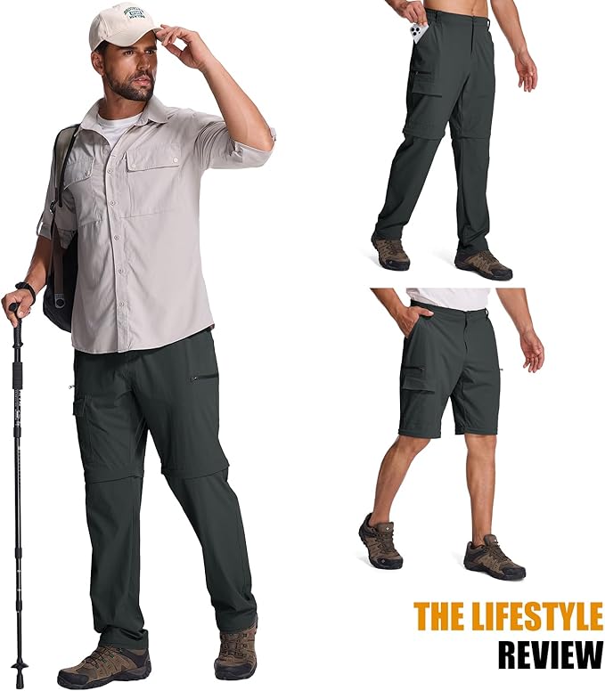 Mens Hiking Pants Convertible Quick Dry Zip Off Fishing Travel Safari Pants