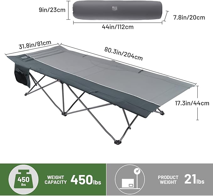 Timber Ridge Extra Wide Heavy Duty Camping Cot for Adult, Easy Set Up Oversized Sleeping Cot with Carry Bag for Camping, Travel and Outdoors, Support up to 450lbs