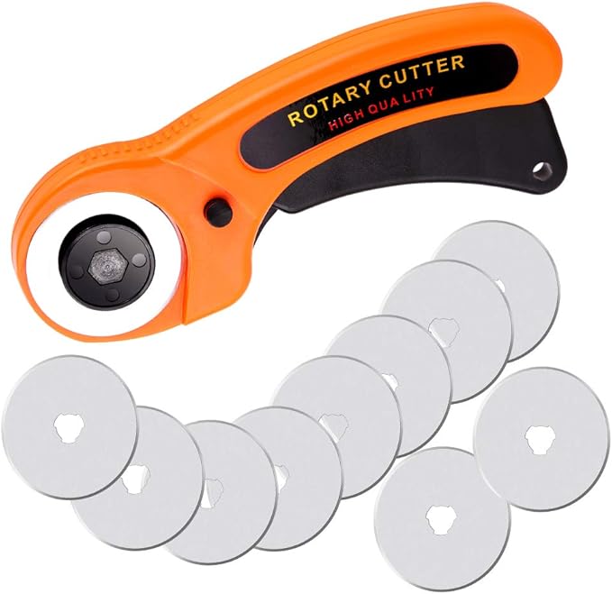Rotary Cutter, Rotary Fabric Cutter with Safety Lock, Included Extra 10 Pack 45mm Blades, Rotary Cutter Tool for Quilting Sewing Arts Crafts