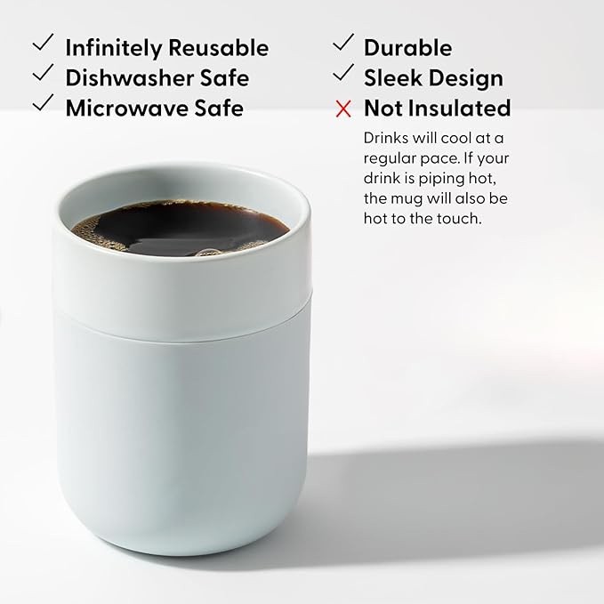 W&P Porter Ceramic Mug w/ Protective Silicone Sleeve, Cream 12 Ounces | On-the-Go | No Seal Tight | Reusable Cup for Coffee or Tea | Portable | Dishwasher Safe (WP-PMC-CM)
