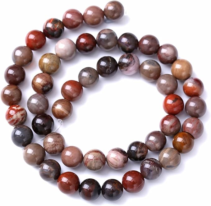 12MM 32PCS Natural Stone Petrified Wood Jasper Loose Beads for Jewelry Making DIY Bracelet